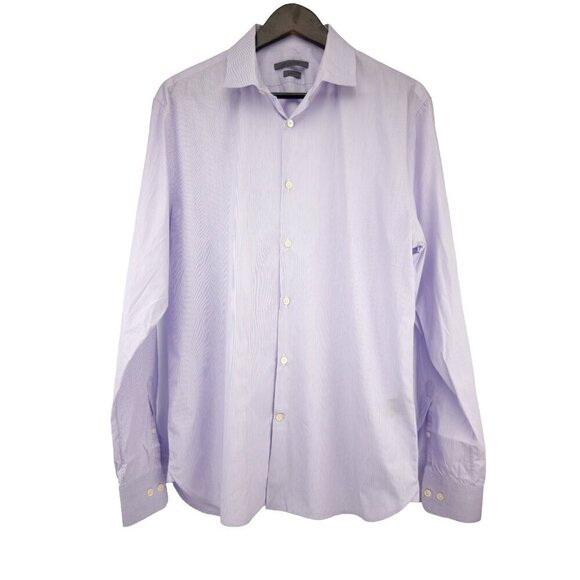 JOHN VARVATOS Slim Fit Cotton Pinstripe Button Down Lavender Dress Shirt Size M - Picture 2 of 7